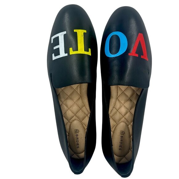 BIRDIES Limited Edition VOTE Black Leather Loafers Flats Womens 10.5 Rare NWOB - Picture 3 of 12